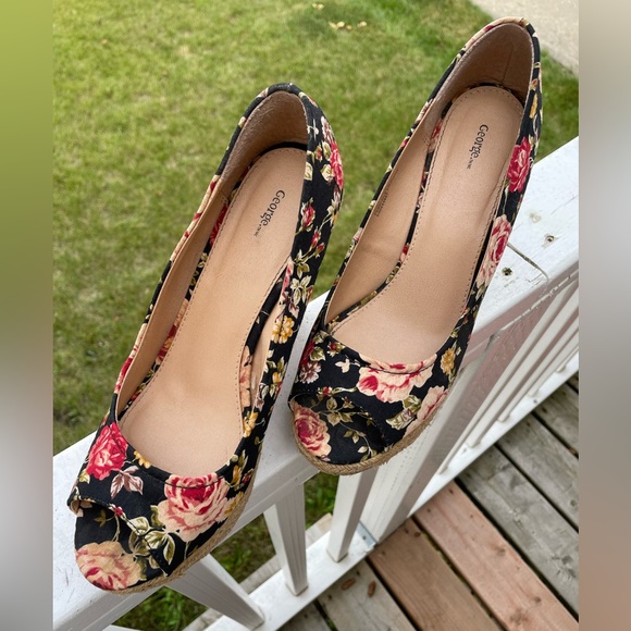 Peep toe floral wedge heels from George - Picture 2 of 5